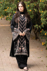 BrandsInn-3PC DHANAK EMBROIDERED SHIRT WITH DHANAK EMBROIDERED SHAWL & TROUSER-BI-4346